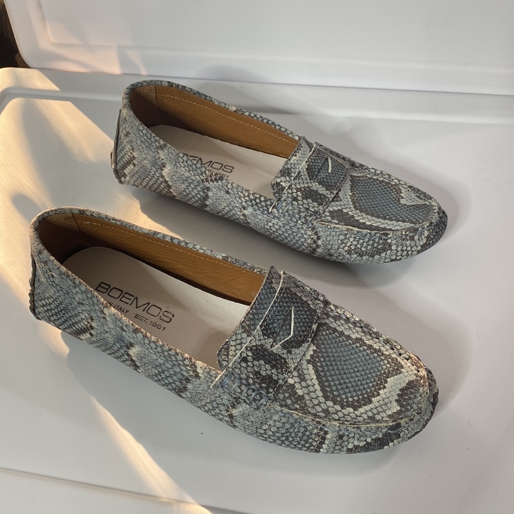 Boemos grey blue snakeskin print driving loafers made in Italy size 38 EU - Picture 2 of 9